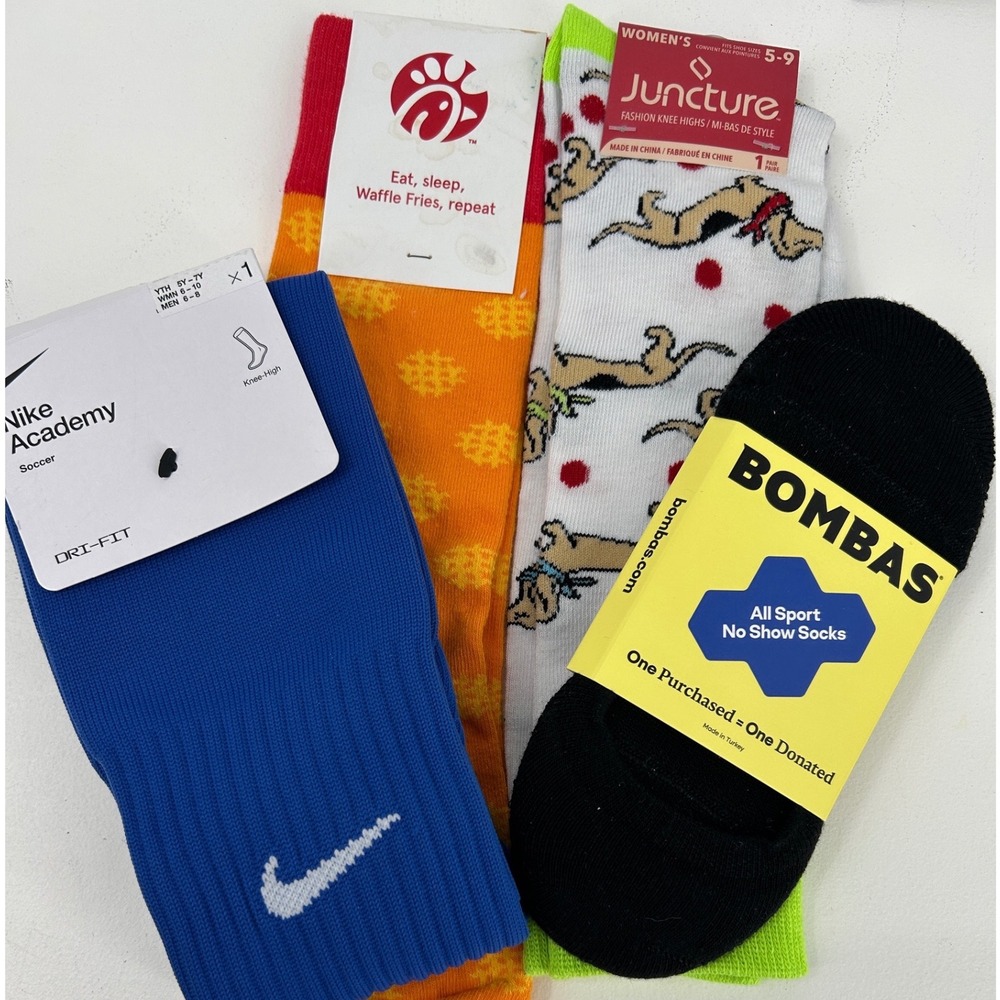 New Sock Bundle Nike Academy Bombas No Show Chick-fil-A Waffle Fry Juncture 4pk